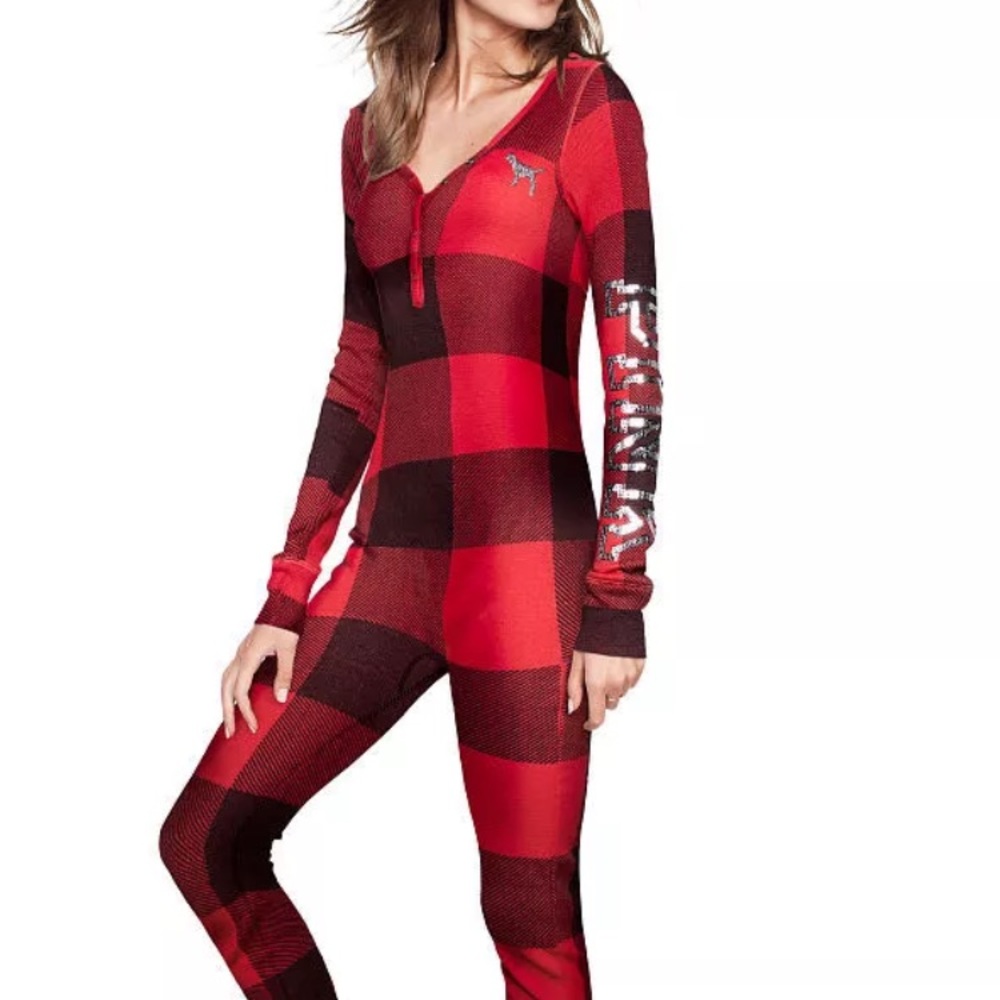 PINK Buffalo Check Onesie Pajama, M